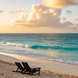 Caribbean Holidays, Bahamas Instagram Spots, Golden-hour beach scene at Cable Beach in Nassau, Bahamas, with clear turquoise water, soft white sand and a relaxed December atmosphere