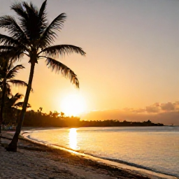 Caribbean Holidays, Bahamas Instagram Spots, Golden sunset over a quiet Bahamian beach with palm silhouettes, calm water and warm evening light