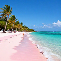 Caribbean Holidays, Bahamas Instagram Spots, Pink sand beach at Harbour Island with clear shallow water, palm trees and a relaxed beach scene in October