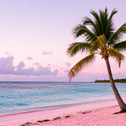 Caribbean Holidays, Bahamas Instagram Spots, Pink sand beach at sunrise on Harbour Island, The Bahamas, with calm turquoise water and a lone palm tree