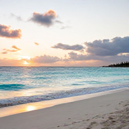 Caribbean Holidays, Bahamas Instagram Spots, Sunrise over a quiet white-sand beach in Nassau, The Bahamas, with turquoise water and soft January light