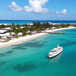 Caribbean Holidays, Bahamas Island Hopping, A bright aerial view of Nassau harbour, turquoise Bahamian water, white sandy beaches and a cruise boat ready for an island-hopping holiday