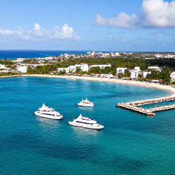 Caribbean Holidays, Bahamas Island Hopping, A bright aerial view of Nassau harbour, turquoise Bahamian water, white sandy beaches and a cruise boat, sunny Caribbean travel scene
