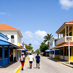 Caribbean Holidays, Bahamas Island Hopping, Travellers walking through colourful Nassau streets near colonial buildings, local shops and palm trees under a clear blue sky