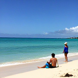 Caribbean Holidays, Bahamas January, A sunny Nassau beach in January with turquoise water, soft white sand and a relaxed couple enjoying the shore
