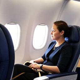Caribbean Holidays, Bahamas January, Business class passenger relaxing in a comfortable airline seat on a daytime flight to Nassau, The Bahamas