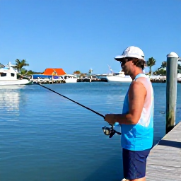 Caribbean Holidays, Bahamas January Fishing, A friendly local fishing guide helping holidaymakers prepare rods on a sunny Bahamian marina dock