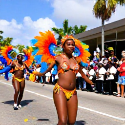 Caribbean Holidays, Bahamas January Holidays, Colourful Junkanoo parade in Nassau, Bahamas, with dancers in feathered costumes, musicians and cheering crowds