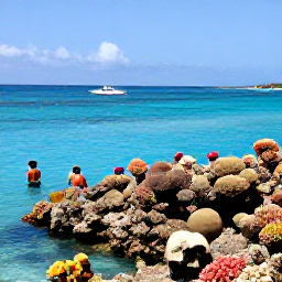 Caribbean Holidays, Bahamas January, Snorkellers exploring a colourful coral reef near The Bahamas, tropical fish, clear blue water and a small boat offshore