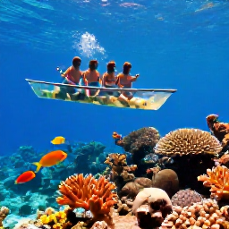Caribbean Holidays, Bahamas January Tours, Glass-bottom boat gliding over bright coral reefs near the Bahamas with snorkellers viewing colourful tropical fish