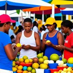 Caribbean Holidays, Bahamas January Tours, Travellers exploring a colourful Nassau market with local crafts, tropical fruit and friendly Bahamian stalls