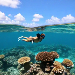 Caribbean Holidays, Bahamas Luxury Holidays, Couple snorkelling above colourful coral reef and tropical fish in clear Bahamian water on a sunny October day