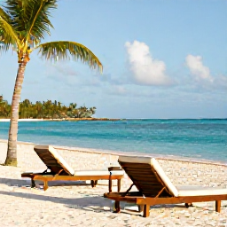 Caribbean Holidays, Bahamas Luxury Holidays, Luxury beachfront resort in The Bahamas during February, turquoise sea, white sand, elegant sun loungers and soft morning light