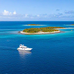 Caribbean Holidays, Bahamas Luxury Holidays, Private yacht cruising through the Exumas in the Bahamas, vivid blue sea, small uninhabited islands and snorkellers in clear water
