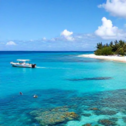 Caribbean Holidays, Bahamas March Holidays, A small boat travelling over clear blue water towards a quiet Bahamian cay, with snorkellers exploring a colourful reef