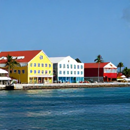 Caribbean Holidays, Bahamas May Holidays, Bright Nassau waterfront in May with colourful colonial buildings, palm trees, clear blue water and visitors exploring the island