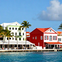 Caribbean Holidays, Bahamas Multi-Centre, Colourful Nassau waterfront with palm trees, historic buildings, caf&eacute;s and visitors enjoying a sunny June afternoon