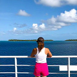 Caribbean Holidays, Bahamas Multi-Country Holidays, Traveller enjoying a multi-island Caribbean itinerary from a ferry deck, with blue ocean, tropical islands and a bright September sky