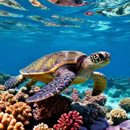 Caribbean Holidays, Bahamas Nature Holidays, A close view of a green sea turtle swimming over a colourful coral reef in clear Bahamian water