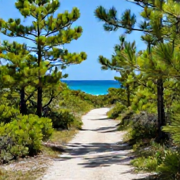 Caribbean Holidays, Bahamas Nature Holidays, A scenic walking trail through pine woodland in The Bahamas, leading towards a bright blue coastline under a clear sky