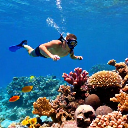 Caribbean Holidays, Bahamas Nature Holidays, A snorkeller observing colourful coral and tropical fish in clear shallow water near a Bahamian reef