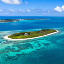 Caribbean Holidays, Bahamas Nature Holidays, Aerial view of turquoise Bahamian sea, green islands and bright summer sunlight