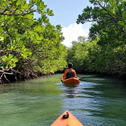 Caribbean Holidays, Bahamas Nature Holidays, Kayak passing through peaceful mangrove channels surrounded by lush Bahamian vegetation