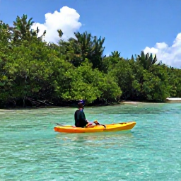 Caribbean Holidays, Bahamas Nature Holidays, Kayaker gliding through clear shallow water beside mangroves in The Bahamas