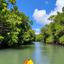 Caribbean Holidays, Bahamas Nature Holidays, Kayaker paddling through calm mangrove channels surrounded by bright green Bahamian wetlands