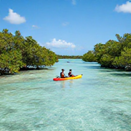 Caribbean Holidays, Bahamas Nature Holidays, Kayakers gliding through clear shallow water between mangrove islands in the Bahamas