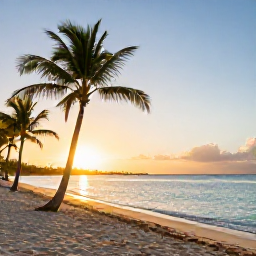 Caribbean Holidays, Bahamas Nature Holidays, Quiet Bahamian beach at sunset with palm trees, warm sand and calm turquoise water