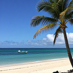 Caribbean Holidays, Bahamas Nature Holidays, Quiet sandy beach with palm trees, clear blue water and a small boat in The Bahamas
