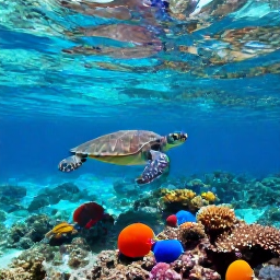 Caribbean Holidays, Bahamas Nature Holidays, Sea turtle swimming above a colourful coral reef in clear Bahamian water
