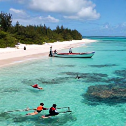 Caribbean Holidays, Bahamas Nature Holidays, Small boat anchored beside a quiet sandbar with snorkellers exploring clear Bahamian water and coral reefs