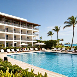 Caribbean Holidays, Bahamas November, A stylish all-inclusive resort in The Bahamas, showing a swimming pool, sun loungers, tropical gardens and guests enjoying a calm November afternoon