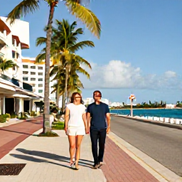 Caribbean Holidays, Bahamas November Break, Couple enjoying a relaxed November city break in Nassau with palm-lined streets, bright Caribbean sunshine and harbour views