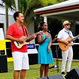 Caribbean Holidays, Bahamas November Holidays, Bahamian musicians performing lively rake-and-scrape music at an outdoor cultural event in November