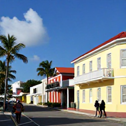 Caribbean Holidays, Bahamas November Holidays, Visitors exploring historic streets and pastel buildings in downtown Nassau beneath sunny November skies