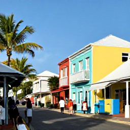 Caribbean Holidays, Bahamas October Holidays, A colourful Nassau street scene in October, with pastel buildings, local shops, palm trees and visitors exploring in warm sunshine