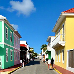 Caribbean Holidays, Bahamas October Trips, Colourful streets and historic buildings in Nassau, Bahamas, with visitors exploring on foot