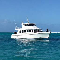 Caribbean Holidays, Bahamas Scuba Diving, A friendly dive boat carrying scuba divers across calm turquoise water near Nassau, Bahamas