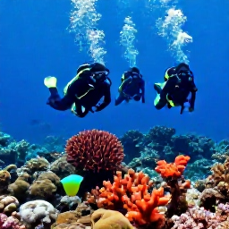 Caribbean Holidays, Bahamas Scuba Diving, A group of scuba divers descending over a colourful coral reef near Nassau in the Bahamas