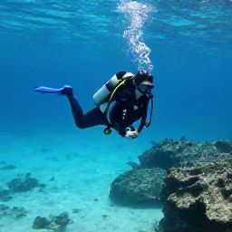 Caribbean Holidays, Bahamas Scuba Diving, Scuba diver exploring a clear Bahamian reef in bright March sunshine