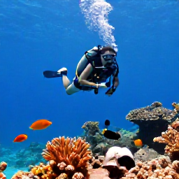 Caribbean Holidays, Bahamas Scuba Diving, Scuba diver exploring a clear blue Bahamian reef surrounded by colourful tropical fish and coral