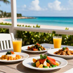 Caribbean Holidays, Bahamas September, A friendly all-inclusive resort dining terrace in The Bahamas, serving fresh seafood, tropical fruit and Caribbean dishes