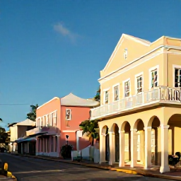 Caribbean Holidays, Bahamas September Holidays, Historic pastel-coloured buildings and quiet streets in downtown Nassau, Bahamas, under warm Caribbean sunshine