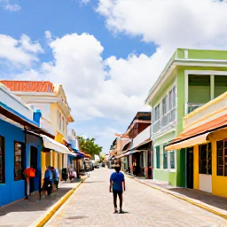 Caribbean Holidays, Bahamas Solo Holidays, Colourful Nassau street with colonial buildings, local shops and a solo traveller exploring on foot