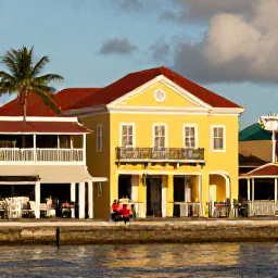 Caribbean Holidays, Bahamas Solo Holidays, Colourful Nassau waterfront with solo visitor exploring shops, caf&eacute;s and historic buildings in warm May sunshine