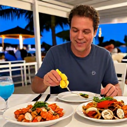Caribbean Holidays, Bahamas Solo Holidays, Solo traveller dining at an outdoor restaurant in The Bahamas, enjoying fresh seafood and a relaxed evening atmosphere