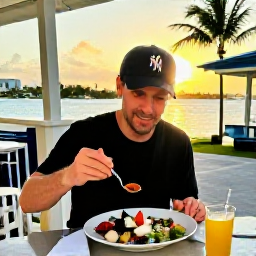 Caribbean Holidays, Bahamas Solo Holidays, Solo traveller enjoying fresh conch salad at a relaxed waterfront restaurant in Nassau, Bahamas, at sunset